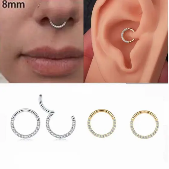 Kit 2 Piercing Argola Septo Com Zircônia Segmento Para Nariz Daith Helix Tragus