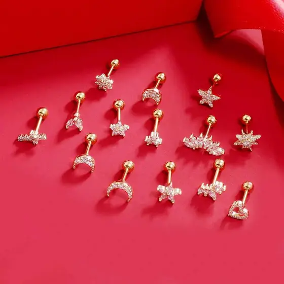 1Peca piercing orelha  Aço inox tragus cartilagem zircão
