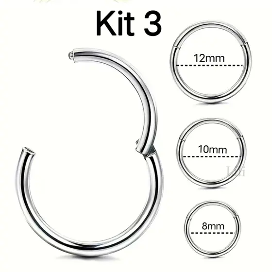 Kit 3 Piercing Argola Segmento Articulado Aço cirúrgico Nariz/helix