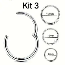 Kit 3 Piercing Argola Segmento Articulado Aço cirúrgico Nariz/helix