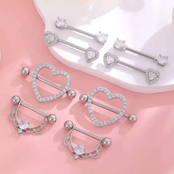 Kit 2 Piercing Mamilo Modelos Coração/Cobra/Borboletas/ Cravejado com strass