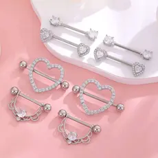 Kit 2 Piercing Mamilo Modelos Coração/Cobra/Borboletas/ Cravejado com strass