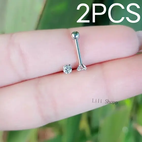 Kit 2 Piercing Ponto De Luz 2.5mm Em Aço Cirúrgico Para Cartilagem Na Orelha (Hélix/Tragus)