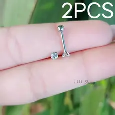 Kit 2 Piercing Ponto De Luz 2.5mm Em Aço Cirúrgico Para Cartilagem Na Orelha (Hélix/Tragus)