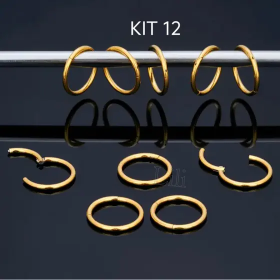 Kit 12 Piercing Argola Segmento Clik Articulado Aço cirugico  Helix, Septo, Rook, Conch