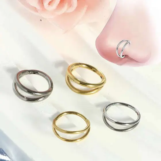 Piercing Argola Click Dupla Aberta Tamanhos Variados Nariz Conch  Segmento Articulado 2 Fileira Liso
