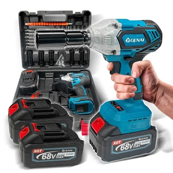 Kit Parafasudeira Chave De Impacto com 2 Baterias 68V Furadeira de Impacto Portátil Recarregável+10Tubo reto