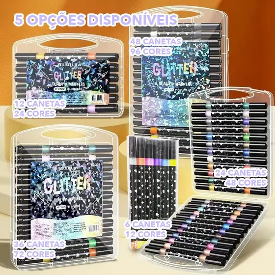 Marcador metálico 6/12/24/36/48 caneta de glitter de cabeça dupla marcador de cabeça dupla brilhante