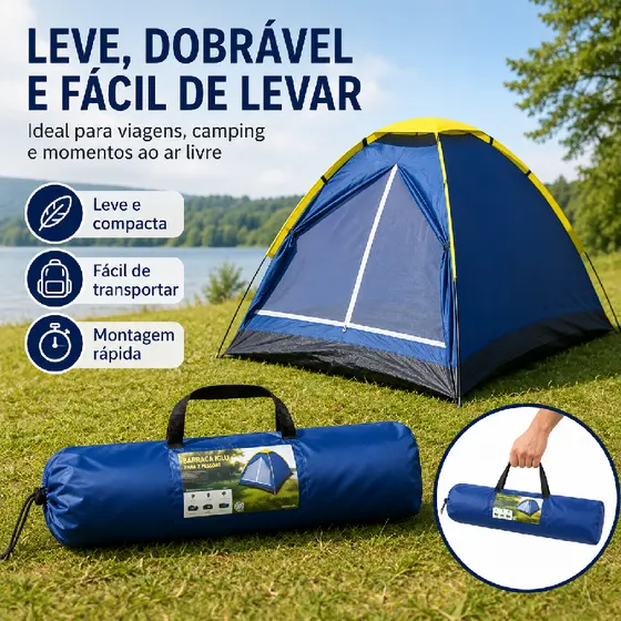 Barraca Camping Iglu 2 Pessoas Portátil Tenda de Acampamento Resistente com Bolsa para Praia Camping e Ar Livre