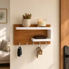Porta Chaves Decorativo de Parede com Prateleira Organizador MDF Moderno Entrada Casa