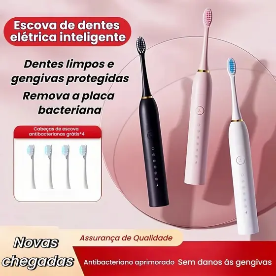 Escova Sônica Elétrica de Dentes IPX7 – À Prova D'Água, Recarregável com Cabeça Substituível