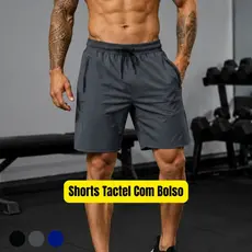 Short Masculino Tactel Com Bolso Elástico Cordão Academia Treino Corrida Bermuda Masculina