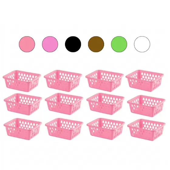Kit 12 Cestos Organizador Multiuso Cestinho Gaveta Rosa, Pink , Preto, Branco, Verde e Marrom