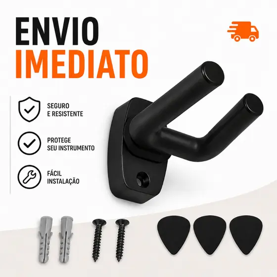 Suporte de Parede Violão Cavaquinho Ukulele Guitarra Violino + 3 Palhetas