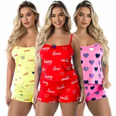 Kit 3 Baby Doll Conjunto Feminino Pijama Microfibra Sortidos