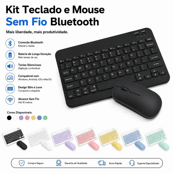 Kit Teclado E Mouse Bluetooth 5.2 Compatível Pc iPhone Android Design Ergonômico Precisão para PC e Notebook Janoclick