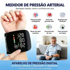 KIT Medidor Pressão Digital Recarregável De Pulso Com Voz Monitor Inteligente + Oximetro De Dedo BP Esfigmomanômetro