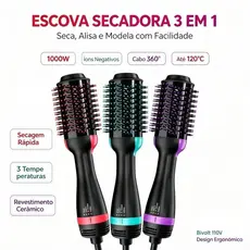 Escova Secadora Alisador Elétrica Quente Cabelo Com 3 Em1 Hair Styler 110V janoclick