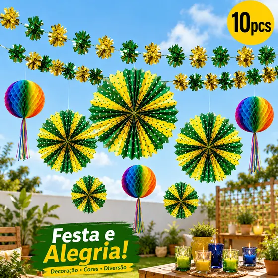 Balão Sanfonado Enfeite Festa Junina Papel Colorido 30cm Com Franja Losango Decoração Arraial