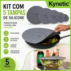 Kit 5 Peças de Tampas de Silicone para Panelas e Tigelas – Ideal para Micro-ondas – 5 Tamanhos Diferentes–CINZA
