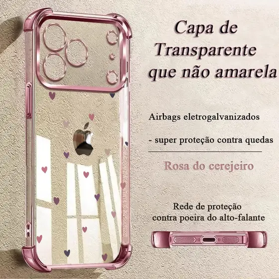 Capinha Anti-quedas Com Coração E Cantos Reforçados Capa Para iPhone 17 Air 16 15 14 Plus 13 12 11 SJ