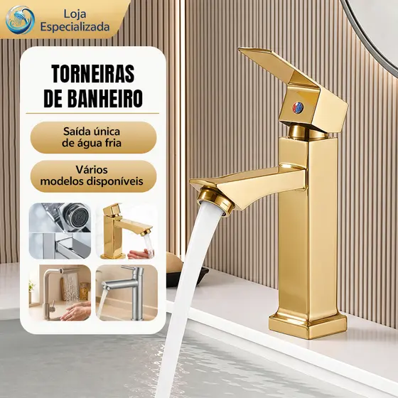 Banheiro Inox Monocomando Moderna Luxo Cromo Premium Torneira Banheiro Prata/Preto/Ouro