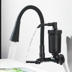 Torneira Pia Cozinha Preta Parede Com Filtro Gourmet 2 Jatos Abs