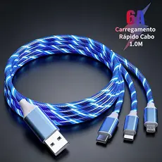 3 Em 1 LED Luz De Fluxo Luminosa Cabo USB 1.1M Carregamento Rápido Tipo-C IOS Micro Colorido Streamer Cabos De CL61201