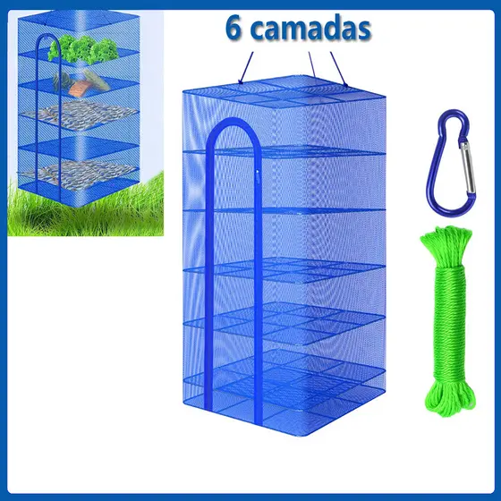 Estante de secagem de ervas rede suspensa de 6 camadas secador de ervas com rede de malha para ervas frutas vegetais