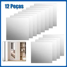 kit 12 Espelhos Adesivo Decorativo De Parede 30x30cm cm Quadrado