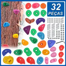 Kit 32 Agarras para escalada Iniciantes/Infantil com Parafusos para Madeira