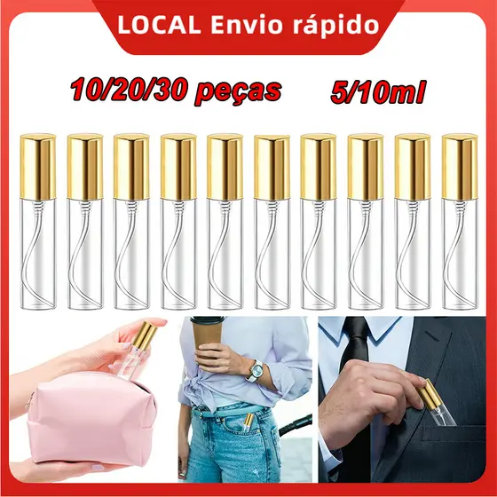 10/20/30 Frascos de vidro com spray dourado – Frasco vazio recarregável, embalagem de luxo, para kit de perfumaria DIY