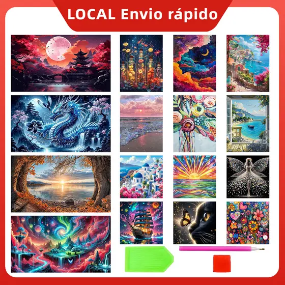 Pintura com Diamantes Quadrados 5D 30x30 40x30 70x40cm Arte Manual Relaxante DIY