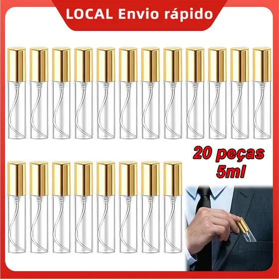 20 Frascos de vidro 5ml com spray dourado – Frasco vazio recarregável, embalagem de luxo, para kit de perfumaria DIY