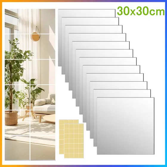 12 folhas espelho adesivos de parede 3D espelho autoadesivo 30*30cm engrossado sala de estar arte espelho acrílico