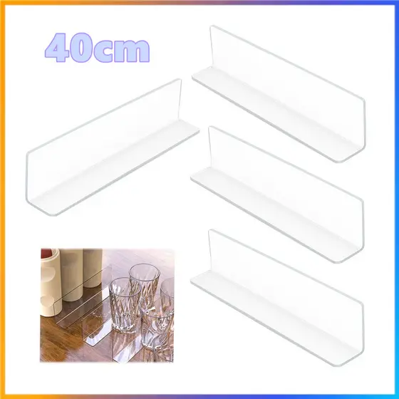 4 divisórias transparentes em forma de L, separador de itens de prateleira de 40 cm, rolha