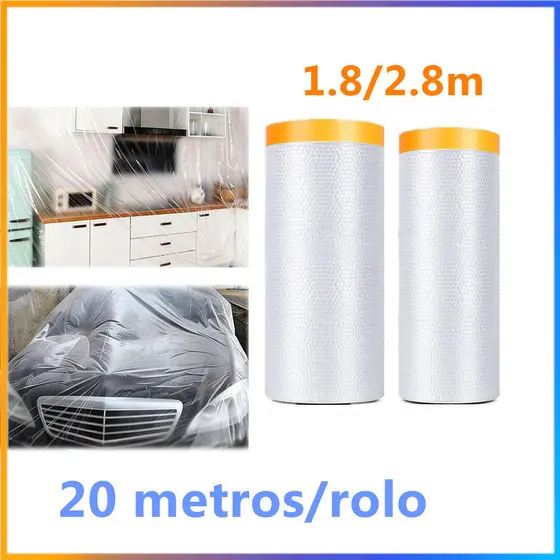 Filme de cobertura pré-adesivo de 20m, filme plástico de pintor, filme de máscara de pintura em Spray, proteção de móvei