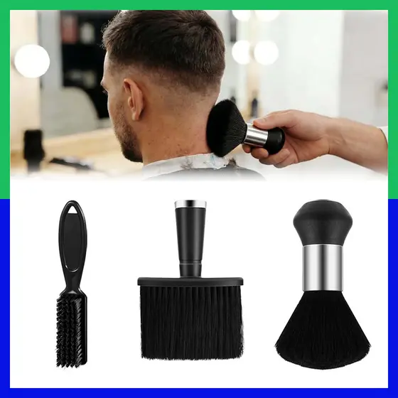 Kit 3 Peças Escovinha + Espanador + Pincel Profissional para Barbearia e Salão, Ferramentas Premium