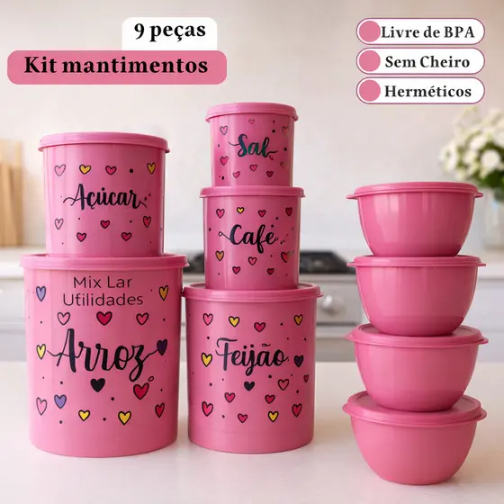 Kit de potes para mantimentos cozinha com 5 peças + 4 potes redondos