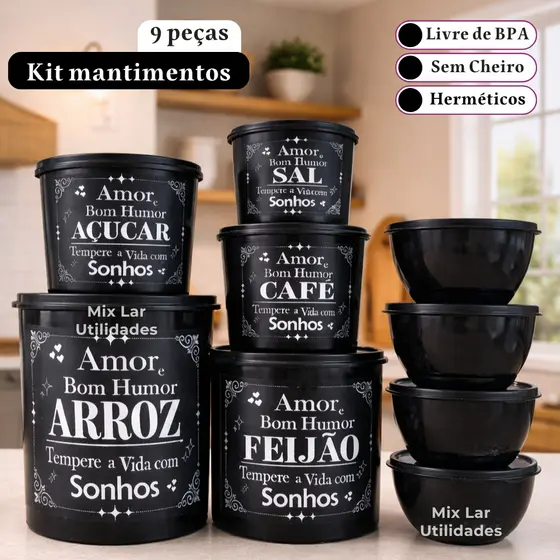 Kit de mantimentos organizadores com 9 potes para cozinha