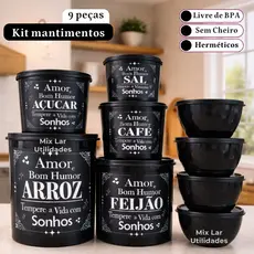 Kit de mantimentos organizadores com 9 potes para cozinha