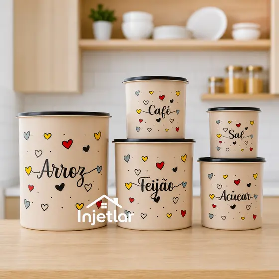 Kit com 5 potes de mantimentos para cozinha