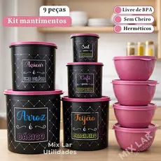Kit de potes para mantimentos de cozinha + 4 potes redondos de plástico