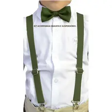 Kit Suspensório + Gravata borboleta infantil Verde Oliva Liso