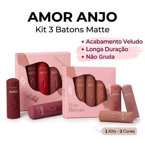 Kit Amor Anjo Batom Matte Aveludado,À Prova D'água,Longa Duração,Uso Diário e Presentes