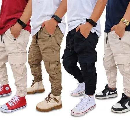Calça Cargo Jogger menino Infantil Juvenil Urbano, Bolsos Laterais Para Meninos Calça Cargo