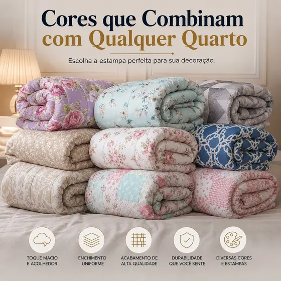 Edredom Solteiro, Casal Padrão e Queen Dupla Face Estampado Tecido Premium Macio Acolchoado Confortável Alta Qualidade