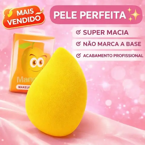 Esponja de Maquiagem Manga Fruta Super Macia - Design Anatômico e Cresce Quando Umedecida