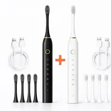 2/1 Escovas Elétricas Sônicas IPX7 + 8 Refis |  7 Modos  | Recarregável USB | Limpeza Profissional