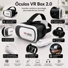 Óculos VR Box 2.0 Realidade Virtual 3D c/Controle Bluetooth para todos os tipos de Celular Cardboard